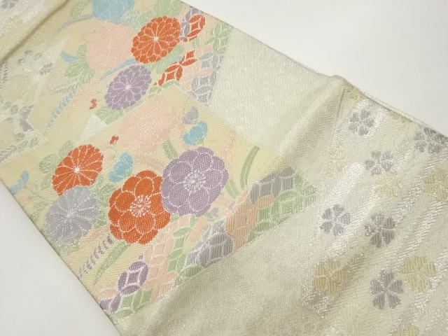 佐賀錦屏風に花々模様織出し袋帯
